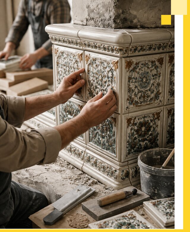 Изразцовые камины под ключ в Анжере-Судженске: проект и монтаж