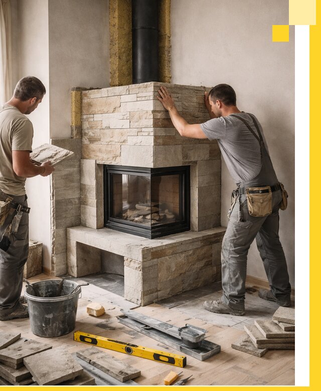 Угловые камины под ключ проект, монтаж и отделка в Анжере-Судженске