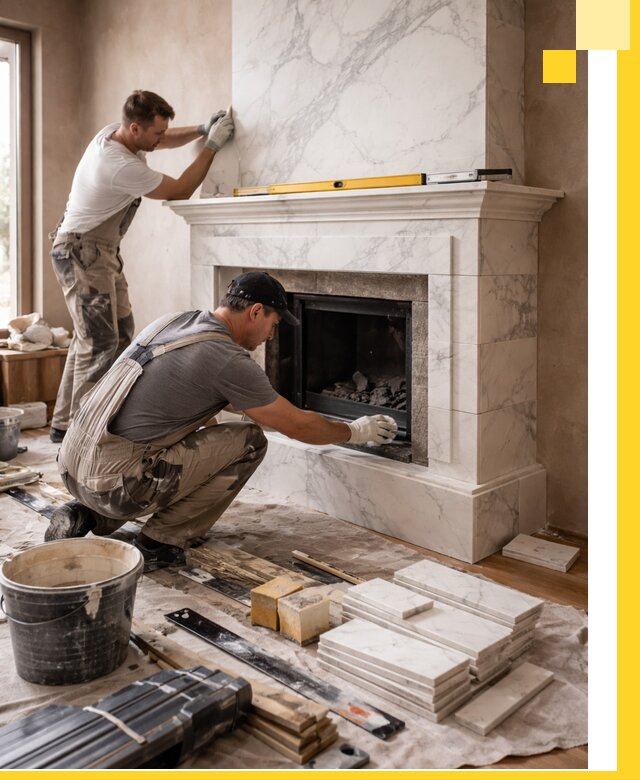 Отделка каминов в Анжере-Судженске качественные облицовочные работы