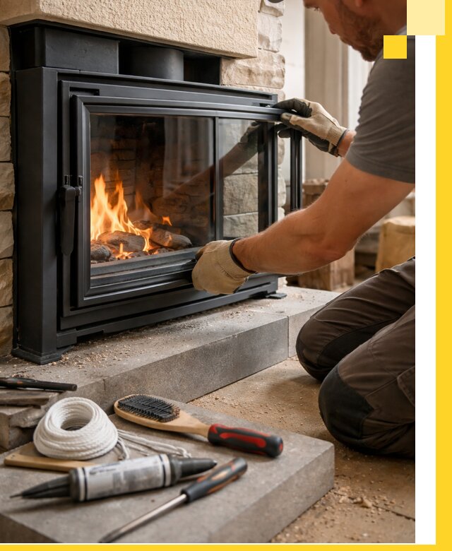 Производство, монтаж и доставка каминов со стеклом в Анжере-Судженске