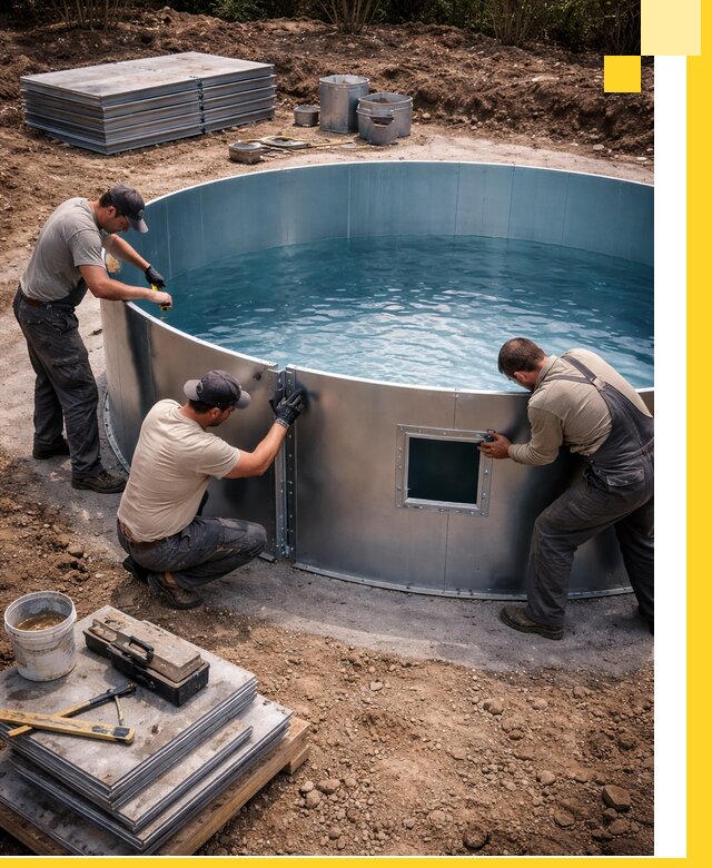 Круглые бассейны под ключ в Анжере-Судженске проектирование и монтаж