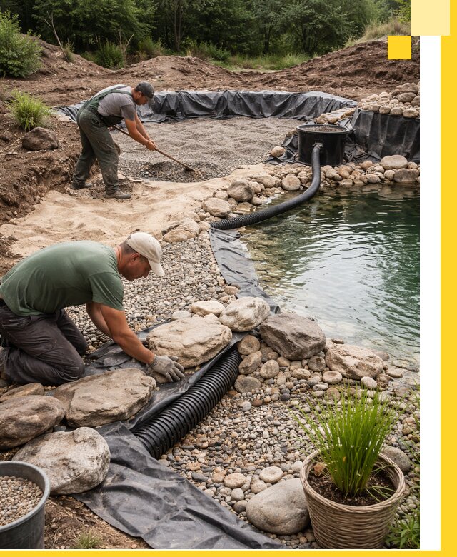 Строительство природных бассейнов и озер в Анжере-Судженске под ключ