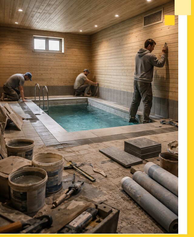 Строительство бани с бассейном и сауной под ключ в Анжере-Судженске