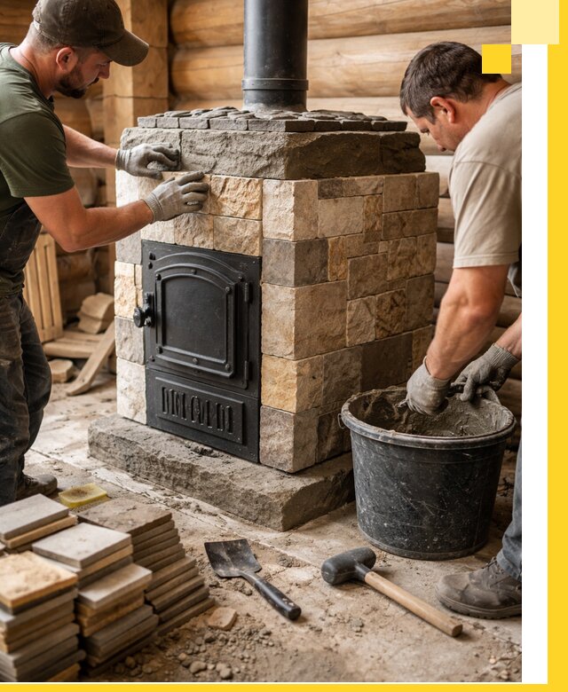 Облицовка банной печи под ключ в Анжере-Судженске: камень и плитка