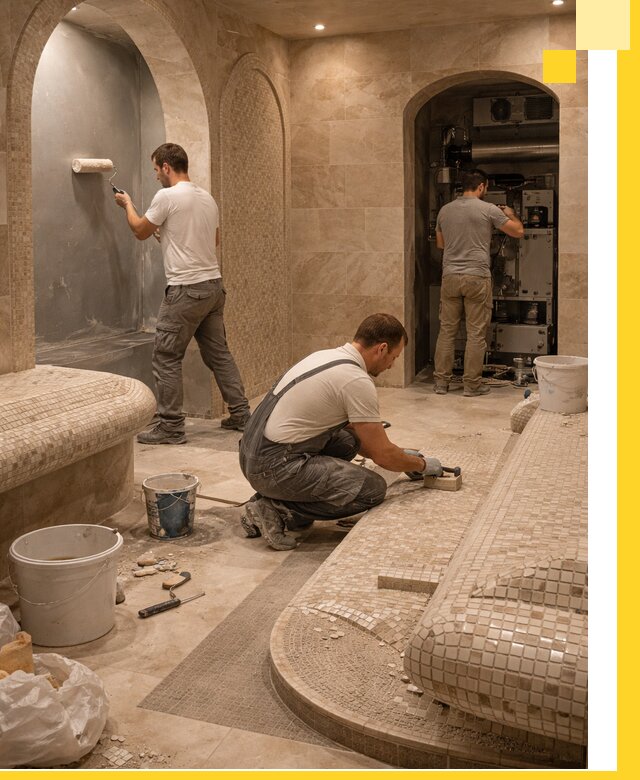 Строительство бани с хамамом и бассейном под ключ в Анжере-Судженске