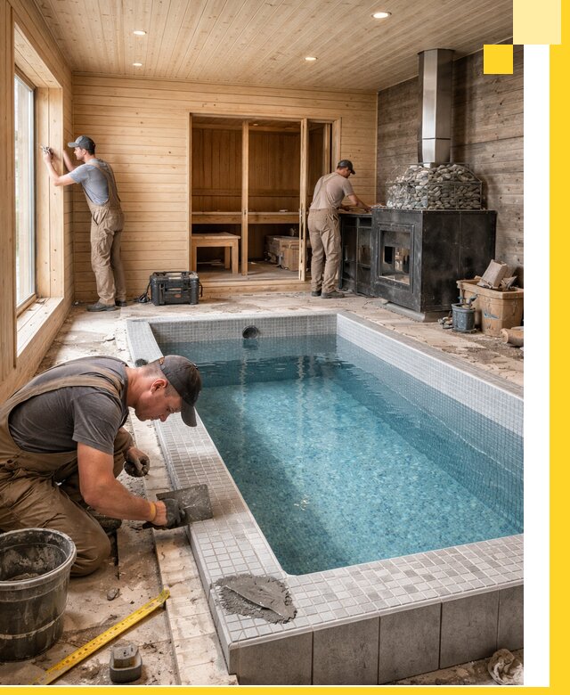 Проект бани с бассейном и сауной в Анжере-Судженске под ключ