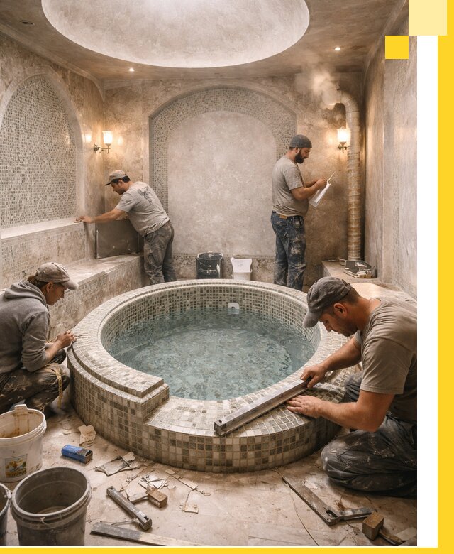 Профессиональное строительство хамама с бассейном в Анжере-Судженске под ключ