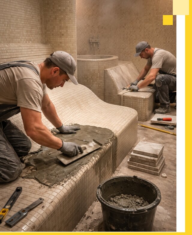 Лежаки для хамама под ключ в Анжере-Судженске, проект и монтаж