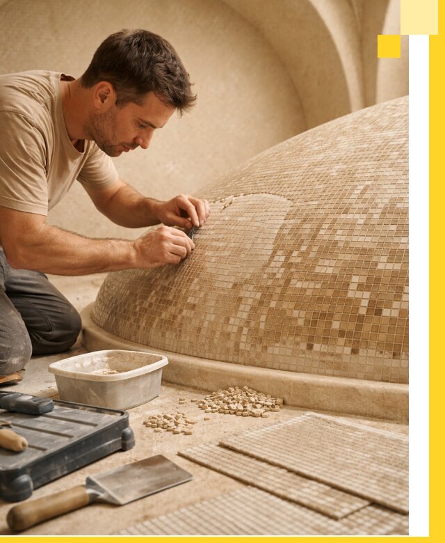 Профессиональная укладка мозаики для хамама под ключ в Анжере-Судженске