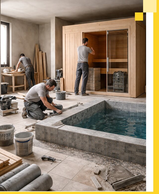 SPA зоны под ключ с бассейном сауной и печью в Анжере-Судженске